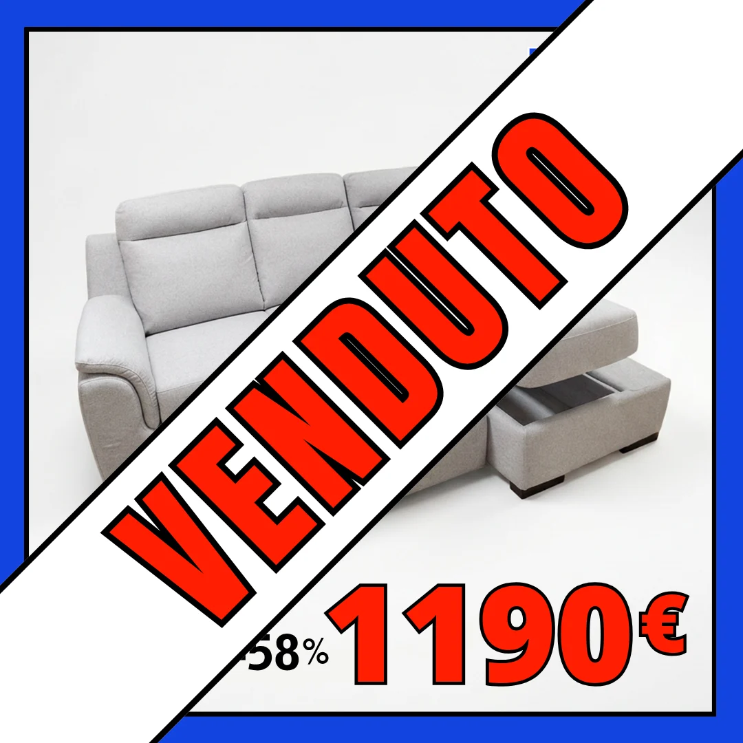 Divano angolare grigio con chaise longue e contenitore, prezzo 1190€, venduto