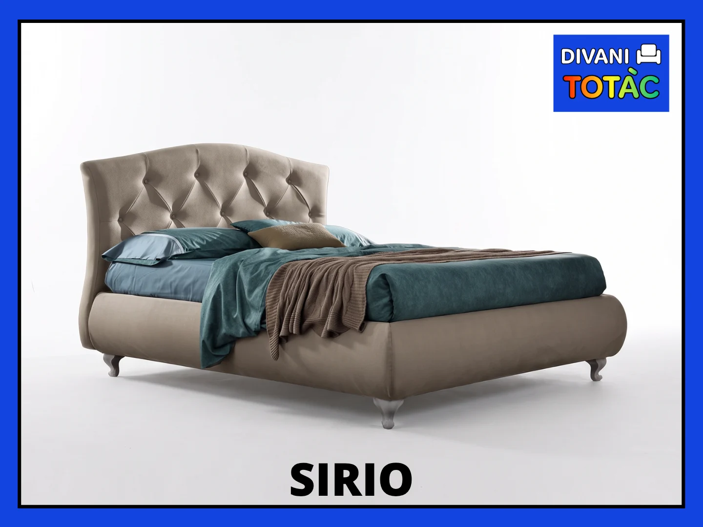 Letto matrimoniale imbottito Sirio con testiera trapuntata color tortora